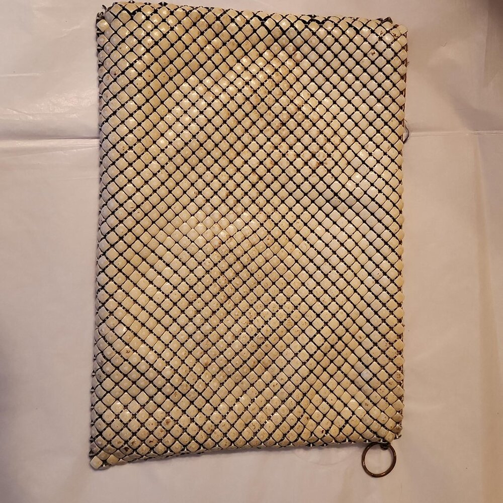 Vintage Whiting Davis Cream Zippered Metal Clutch.